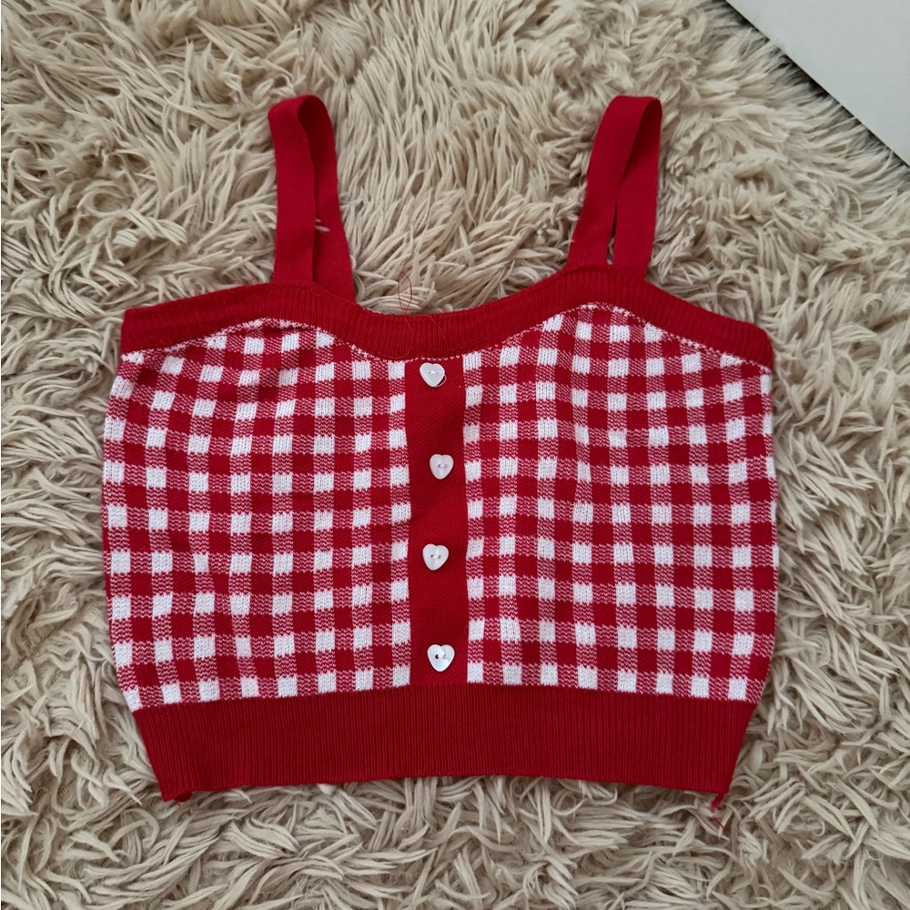 red & white gingham crop top